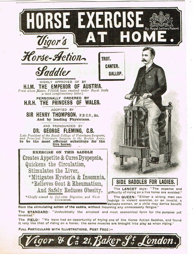Antique Magazine Advertisment -  "VIGOR'S HORSE ACTION SADDLE" - Ephemera - c1890