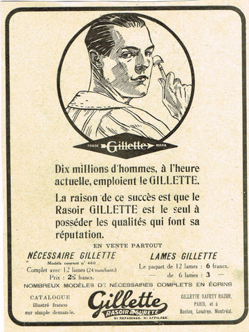 Antique Magazine Advertisment -  "GILLETTE RASOIR DE SURETE" - Ephemera - c1890