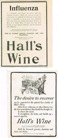 Antique Magazine Advertisment -  "HALL'S WINE" 2 ADS - Ephemera - c1900