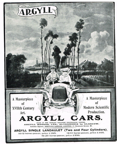 Antique Magazine Advertisment -  "ARGYLL CARS" - Ephemera - c1900