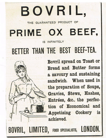 Antique Magazine Advertisment -  "BOVRIL PRIME OX BEEF" - Ephemera - c1890
