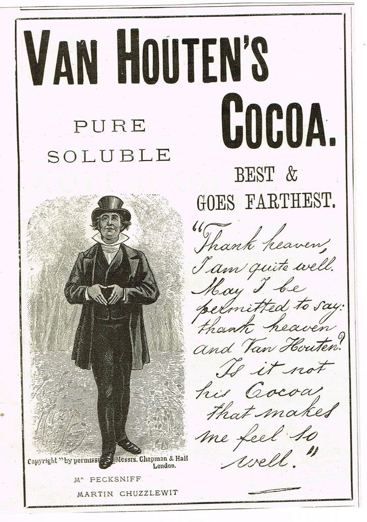 Antique Magazine Advertisment -  "VAN HOUTENS COCOA" - Ephemera - c1890