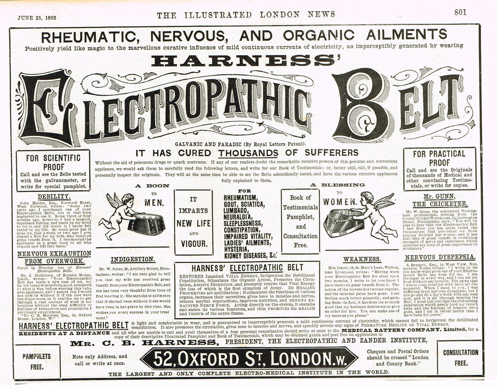 Antique Magazine Advertisment -  "ELECTROPATHIC BELT" - Ephemera - 1892