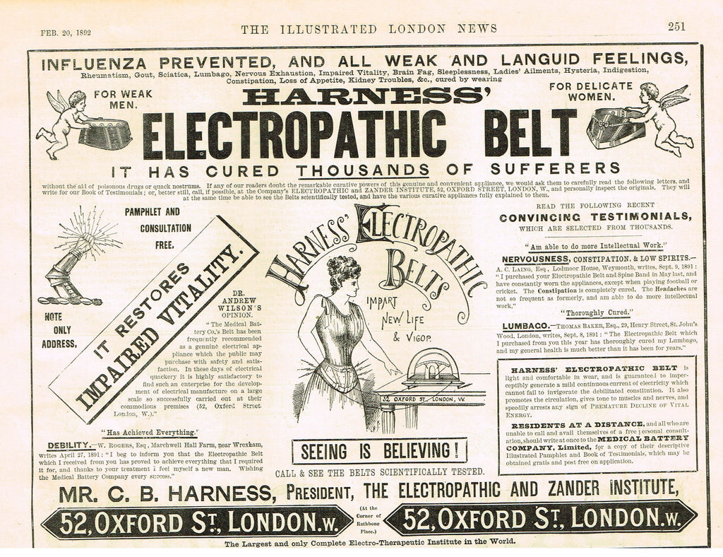 Antique Magazine Advertisment -  "HARNESS' BELT" - Ephemera - 1892