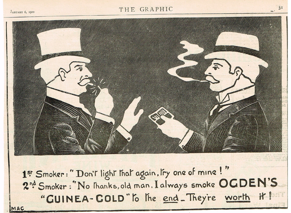 Antique Magazine Advertisment -  "OGDEN'S GUINEA-GOLD CIGARETTE" - Ephemera - 1900