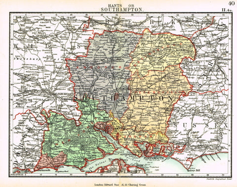 Stanford's G.B. County Map - "SOUTHAMPTON" - Chromo - 1885