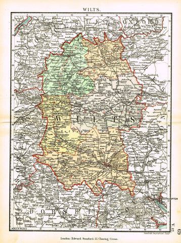 Stanford's G.B. County Map - "WILTS" - Chromo - 1885