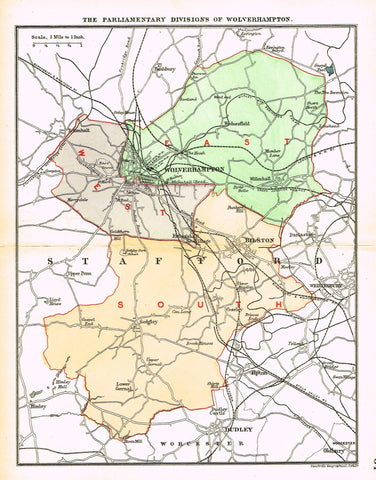 Stanford's G.B. County Map - "WOLVERHAMPTON" - Chromo - 1885