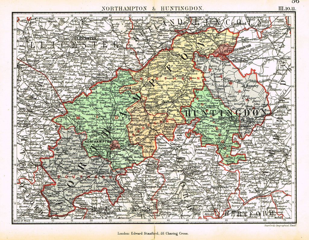 Stanford's G.B. County Map - "NORTHAMPTON & HUNTINGTON" - Chromo - 1885