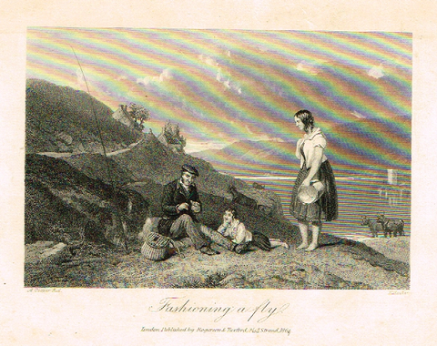 Sporting Magazine - "FASHIONING A FLY" (FLY FISHING) - Engraving - c1865