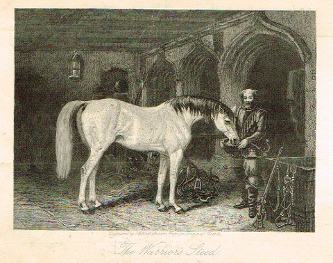 Sporting Magazine - "THE WARRIOR'S STEED" (HORSES) - Engraving - c1865