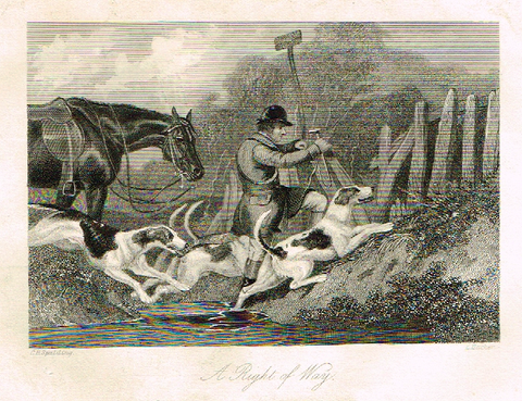 Sporting Magazine - "A RIGHT OF WAY"  (FOX HUNTING) - Engraving - c1865