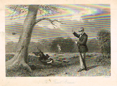 Sporting Magazine - "THE FIRST BRACE"  (FOX HUNTING) - Engraving - c1865