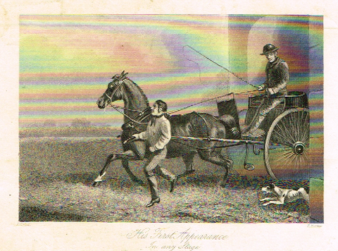 Sporting Magazine - "HIS FIRST APPEARANCE"  (HORSE & CARRIAGE) - Engraving - c1865
