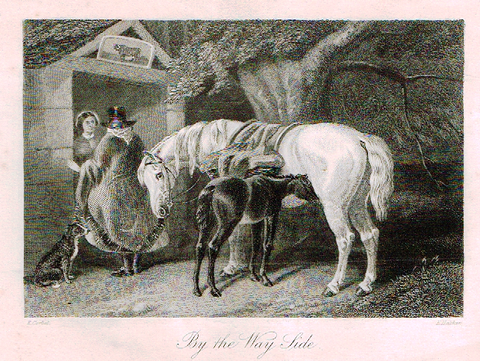 Sporting Magazine - "BY THE WAY SIDE"  (HORSES) - Engraving - c1865