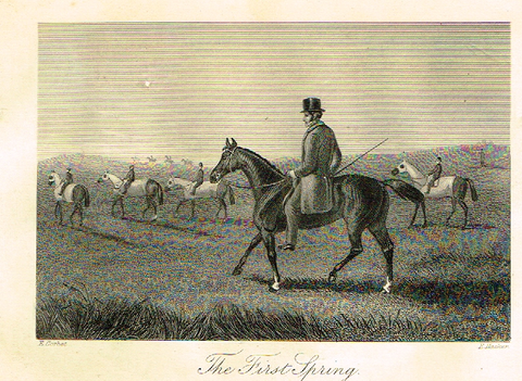 Sporting Magazine - "THE FIRST SPRING"  (HORSE RACING) - Engraving - c1865