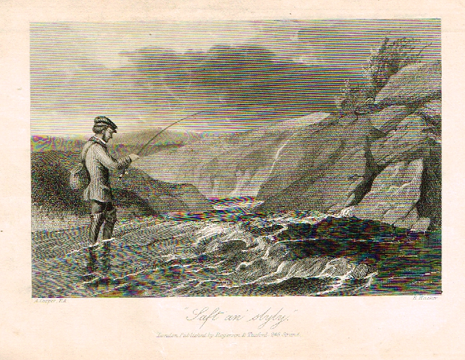 Sporting Magazine - "LOFT AN SLYLY" (FLY FISHING) - Engraving - c1865