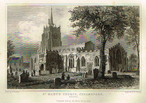Bartlett's Britain - "ST. MARY'S CHURCH CHELMSFORD" - Hand-Colored Steel Engraving - 1832