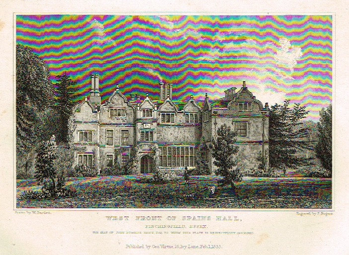 Bartlett's Britain - "SPAINS HALL, ESSEX" - Hand-Colored Steel Engraving - 1832