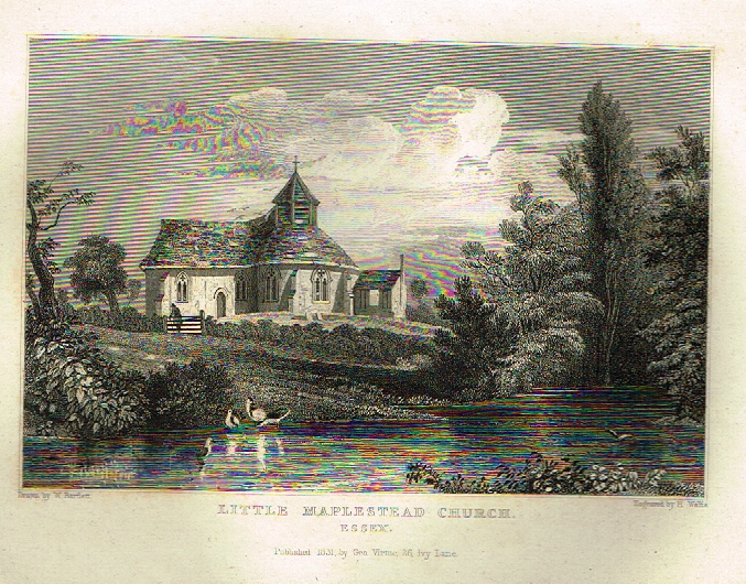 Bartlett's Britain - "LITTLE MAPLESTEAD CHURCH, ESSEX" - Hand-Colored Steel Engraving - 1832