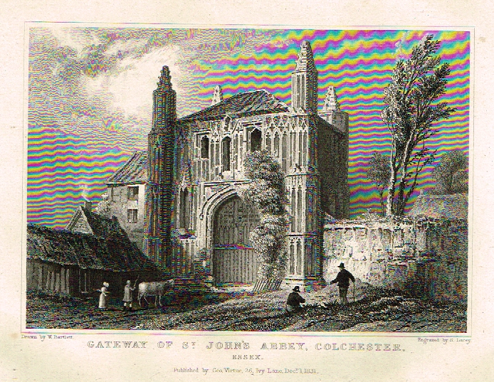 Bartlett's Britain - "ST, JOHN'S ABBEY, COLCHESTER, ESSEX" - Hand-Colored Steel Engraving - 1832