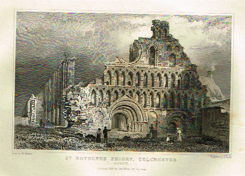 Bartlett's Britain - "ST. BOTOLPHS PRIORY, COLCHESTER, ESSEX" - Hand-Colored Steel Engraving - 1832