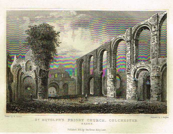 Bartlett's Britain - "ST. BOTHELS CHURCH, COLCHESTER, ESSEX" - Hand-Colored Steel Engraving - 1832