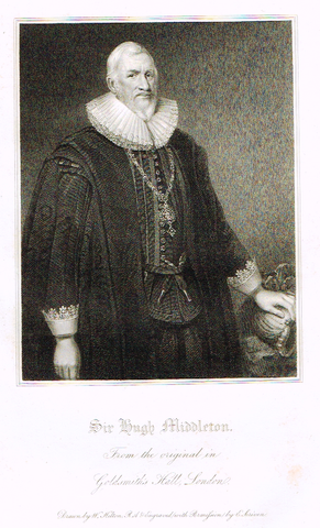 Lodge's "SIR HUGH MIDDLETON"  - Portrait Engraving - 1816