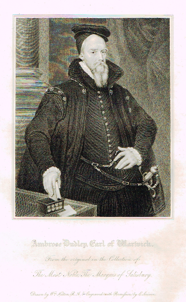 Lodge's "AMBROSE DUDLEY, EARL OF WARWICK"  - Portrait Engraving - 1816