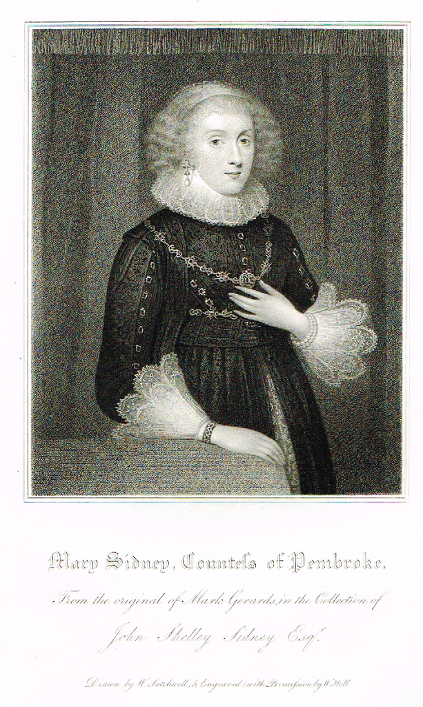 Lodge's "MARY SIDNEY, COUNTESS OF PEMBROKE"  - Portrait Engraving - 1816