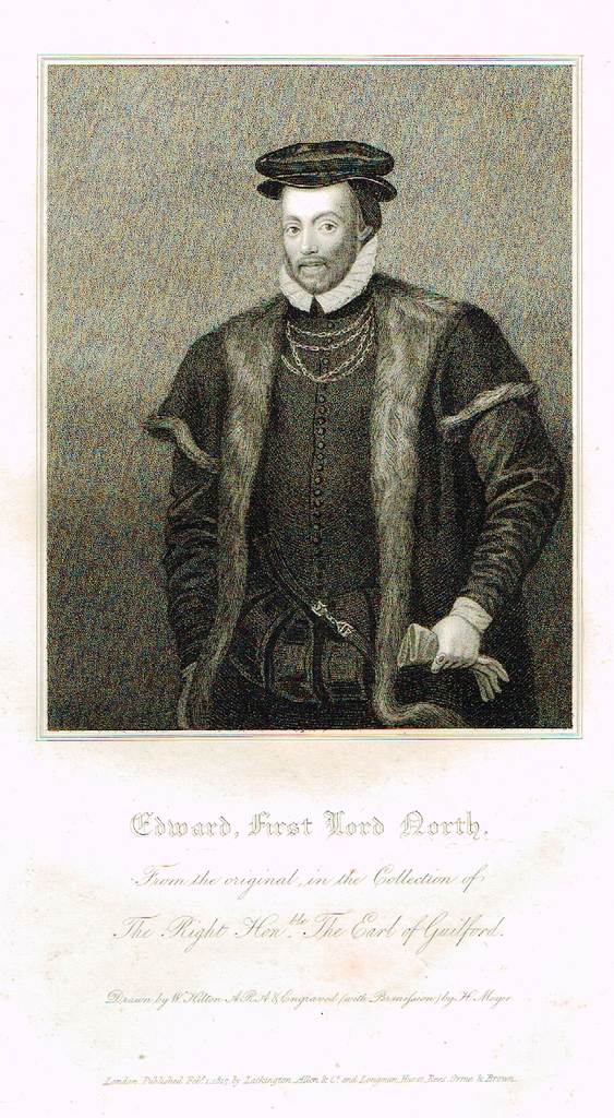 Lodge's "EDWARD, FIRST LORD NORTH"  - Portrait Engraving - 1816
