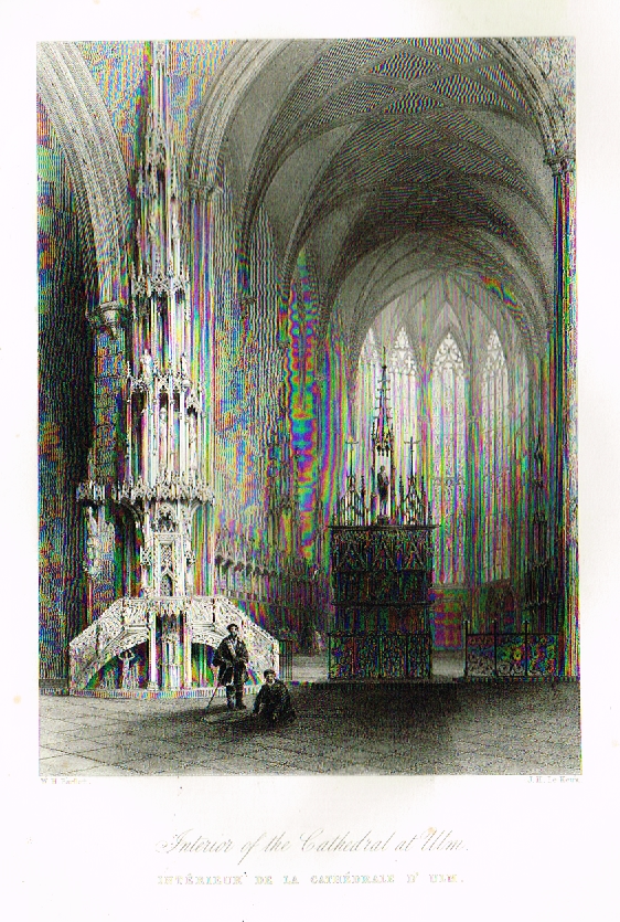 Bartlett's Britain - "INTERIOR OF THE CATHEDRAL AT ULM" - Hand-Colored Steel Engraving - c1832
