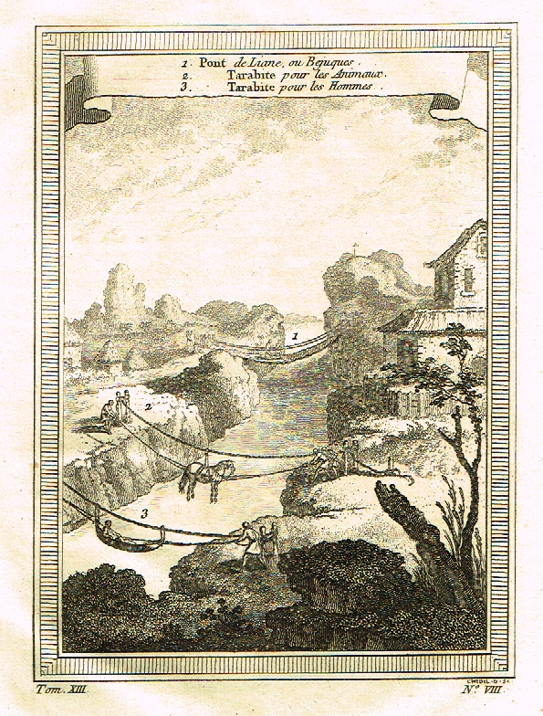 Prevost's Voyages - "PONT DE LIANE OU BEJUQUES" - Antique Copper Engraving - 1751