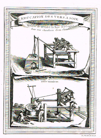 Prevost's Voyages - EDUCATION DES VERS A SOIE - Antique Copper Engraving - 1751