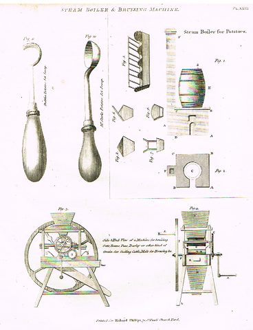 Potato Farming - "STEAM ROLLER & BRUISING MACHINE" - Engraving - 1807