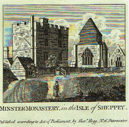 Miniatures Scene - "MINISTER MONASTERY, ISLE OF SHEPPEY" - Engraving - c1780