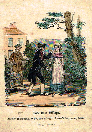 Miniature Genre - "LOVE IN A VILLAGE" - Hand Colored Engraving  - c1800