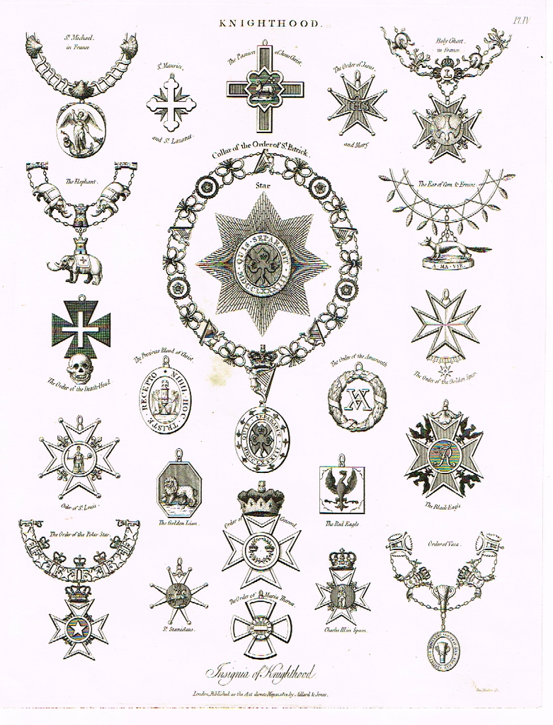 Knighthood  - "COLLAR OF THE ORDER OF ST. PATRICK" - Copper Engraving - 1812