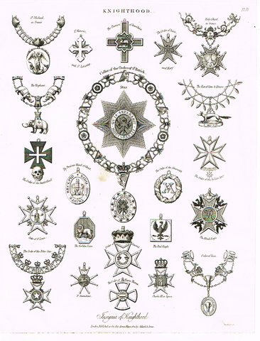 Knighthood  - "COLLAR OF THE ORDER OF ST. PATRICK" - Copper Engraving - 1812