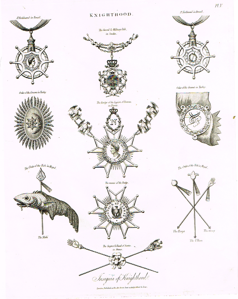 Knighthood  - "BADGE OF THE LEGION OF HONOR" - Copper Engraving - 1812