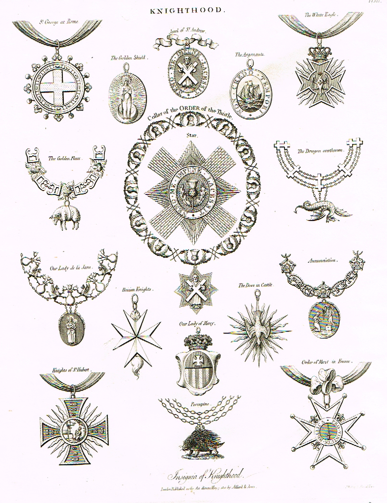 Knighthood  - "COLLAR OF THE ORDER OF THISTLE" - Copper Engraving - 1812