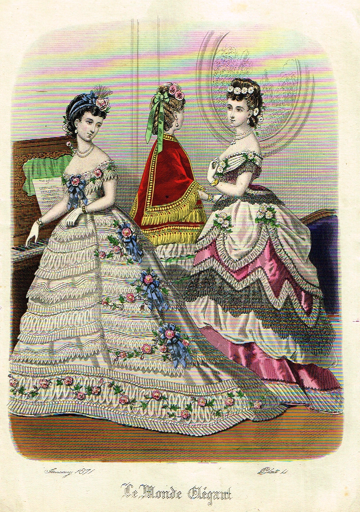 Le Monde Elegant - Plate # 4f - Hand Colored Lithograph - c1865