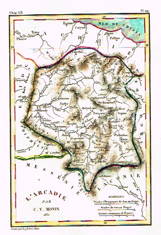 Monin Map - "L'ARCADIE"  - Hand Col'd Litho - 1830