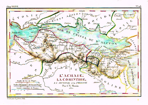Monin Map - "L'ACHAIE, LA CORINTHIE"  - Hand Col'd Litho - 1830