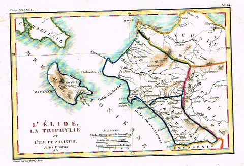 Monin Map - "L'ELIDE, LA TRIPHYLIE"  - Hand Col'd Litho - 1830