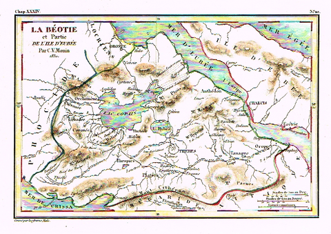 Monin Map - "LA BEOTIE"  - Hand Col'd Litho - 1830