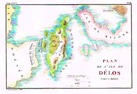 Monin Map - "PLAN DE DELOS"  - Hand Col'd Litho - 1830