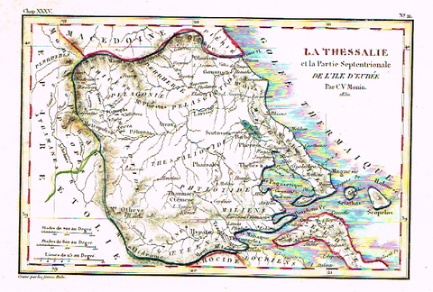 Monin Map - "LA THESSALIE"  - Hand Col'd Litho - 1830