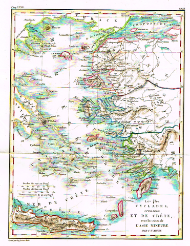 Monin Map - "LES ILES CYCLADES"  - Hand Col'd Litho - 1830