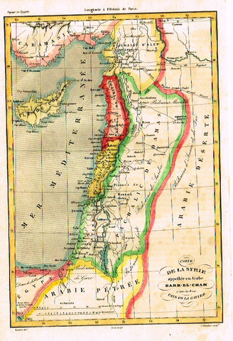Volney Map - "CARTE DE LA SYRIE , BARR-EL-CHAM"  - Hand Col'd Engraving - 1821